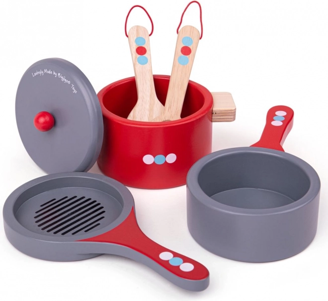 Set di stoviglie in legno Bigjigs Toys con Pois
