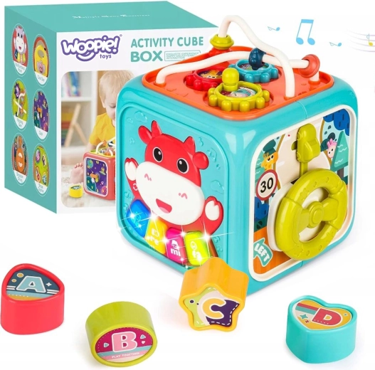 WOOPIE interactive sensory cube Montessori 6-in-1 with shape sorter