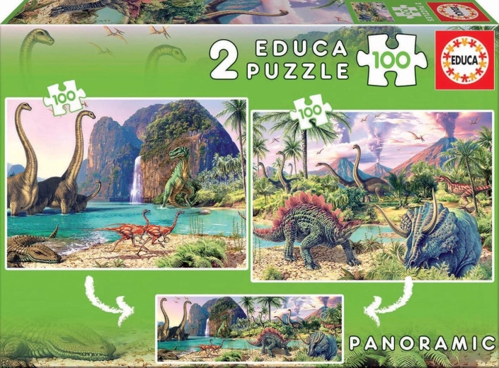 panorama puzzle dinosaur world 2×100 pieces