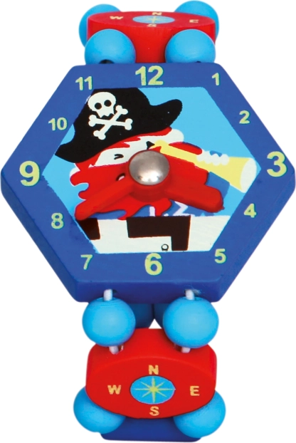Bino montre en bois Pirate bleue