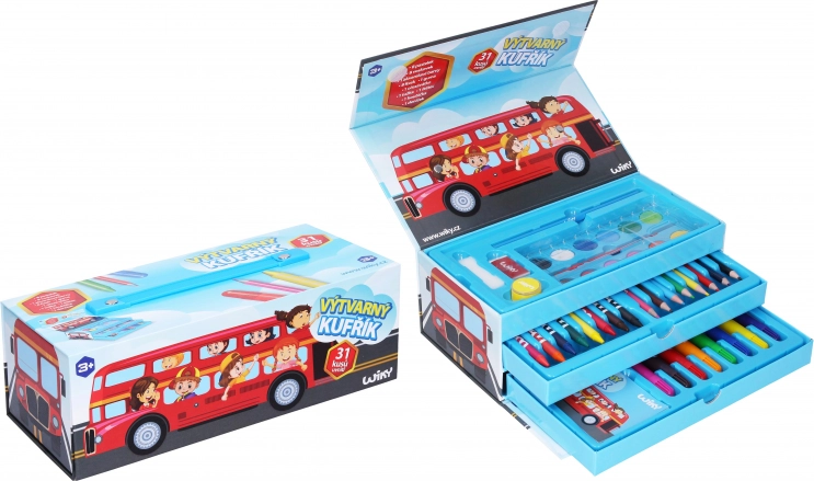 Kids' art case with bus design, 31 pcs