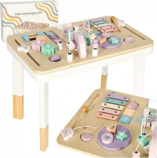 Montessori manipulační stolek LULILO LUDO, pastelově růžový