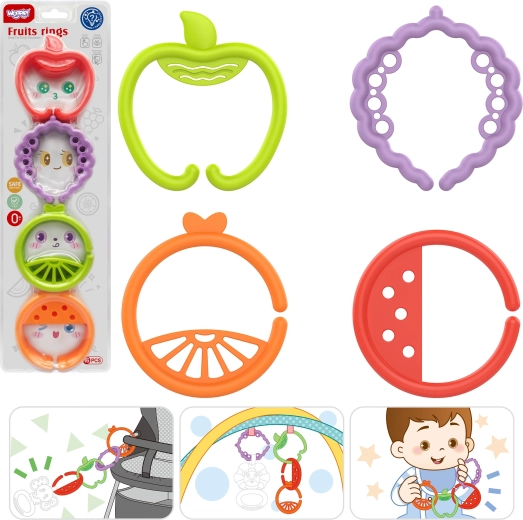 Woopie Baby sensory teether and hanging fruit rings, set of 4