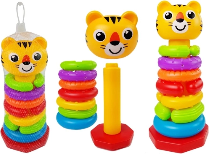 bunte stapelpyramide für babys mit tigersmotiv