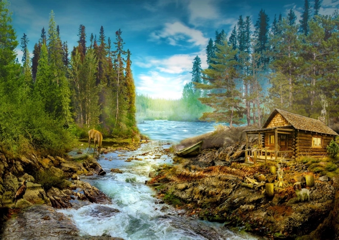 ENJOY PUZZLE 1000-Piece Puzzle – Cabin by the Rapids