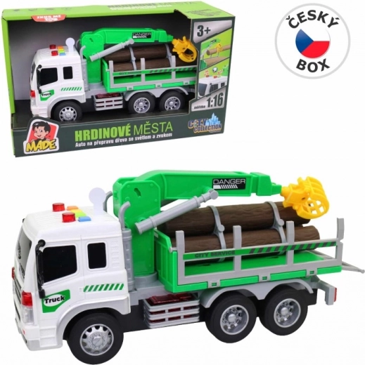 Log Transport Truck with Lifting Arm and Light Effects