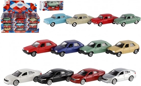 Škoda model car 1:60 by Welly, metal and plastic, 7 cm, free wheel, color mix in box