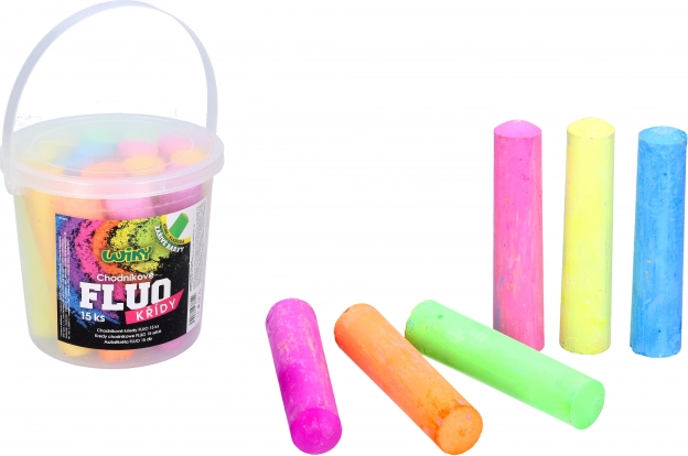 FLUO sidewalk chalk in a bucket, 15 pcs