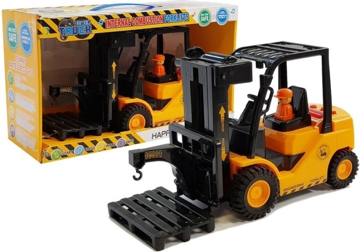 Kids' forklift with movable forks, lights and sounds – orange
