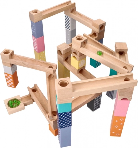 Wooden Pastel Marble Run, 53 pieces + 6 glass marbles