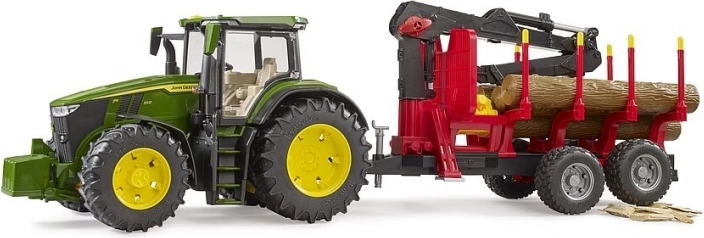 Bruder Tractor John Deere with rear trailer and logs