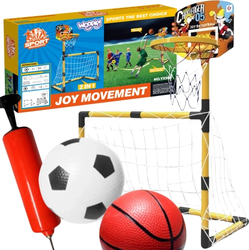 Woopie 2-in-1 set basketball and soccer goal with balls and pump