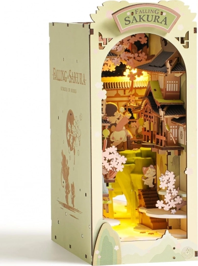 ROBOTIME FALLING SAKURA 3D-Buchstütze mit warmweißer LED-Beleuchtung (Holz-Bausatz)
