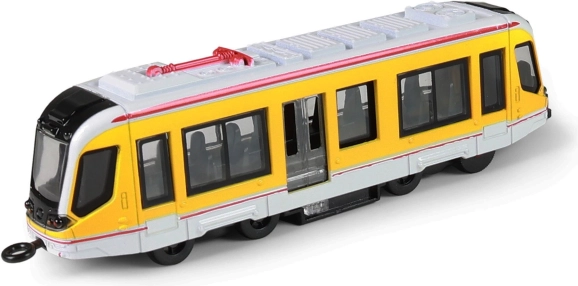 Kovová žltá električka 20 cm so spätným chodom