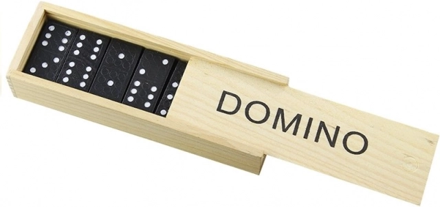 Domino game in a wooden box, 28 pieces
