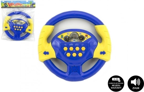 Blue kids’ steering wheel with sound 20 cm, battery-powered