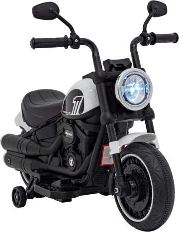 Kids’ Electric Motorcycle Chopper Faster with FM Radio, Audio Panel and LED – White