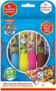 Blow Pens with Paw Patrol Stencils, 6 pcs, box 12 × 19 cm