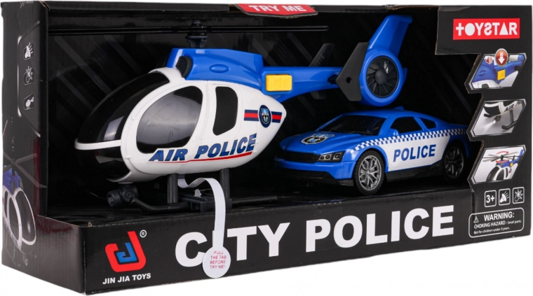 Policajná sada helikoptéra a auto so svetlami a zvukmi