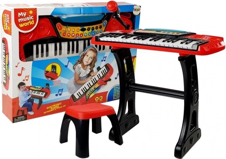 Set di tastiera per bambini con microfono e sgabello - rosso