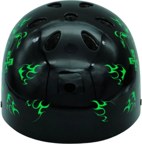 Fahrrad- und Skate-Helm mit Totenkopf, schwarz-grün, M (55–58 cm)