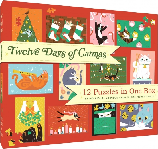 Chronicle Books Twelve Days of Catmas – set of 12 puzzles with 48 pieces each