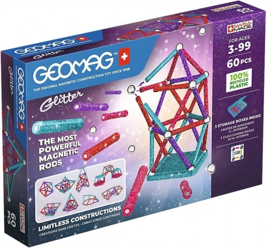 Geomag Glitter sparkling magnetic construction set from recycled plastic 60 pieces