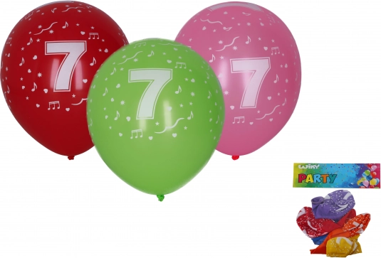 Oppustelige balloner 30 cm med tallet 7 – sæt med 5 stk.
