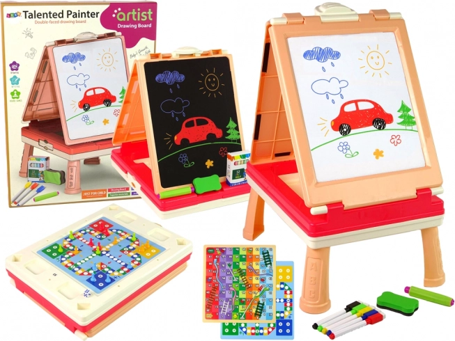 Kids' 3-in-1 Double-Sided Board with Table and Board Games