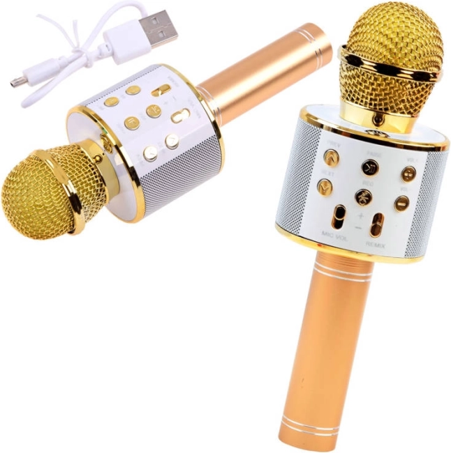 Bluetooth wireless karaoke microphone with built-in speaker – Gold