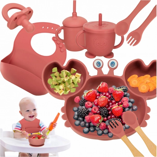 Silicone Tableware Set for Children Crab 19 pcs Dark Pink
