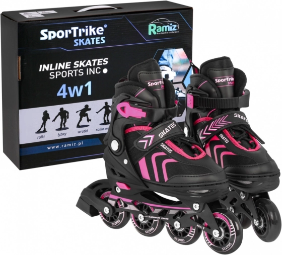 Set di pattini 4 in 1 per bambini: inline, quad e da ghiaccio – taglia 39–43 – Rosa