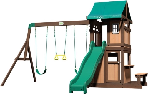 wooden playground BACKYARD DISCOVERY Lakewood with slide, swings and playhouse