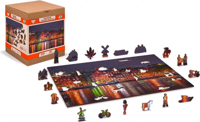 Wooden Puzzle Night Amsterdam with Unique Pieces