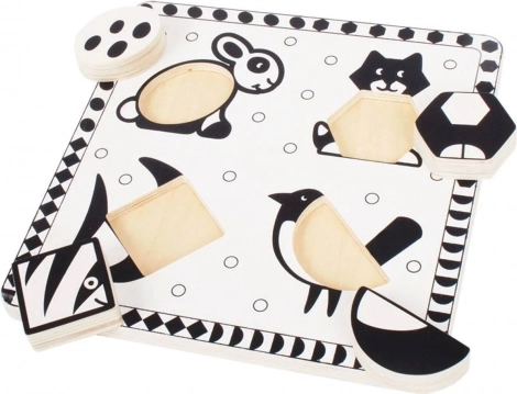 Bigjigs Toys fa beillesztős puzzle fekete-fehér formák