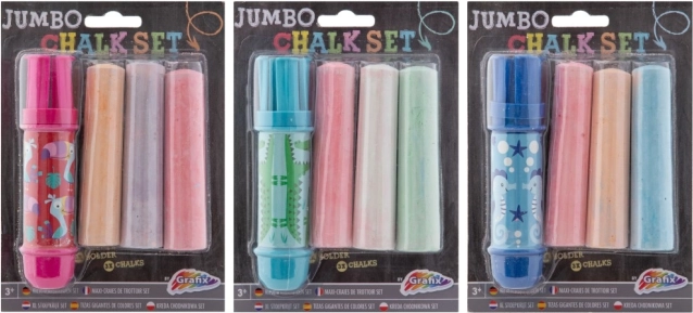 Craies de trottoir jumbo avec porte-craie, 3 pcs