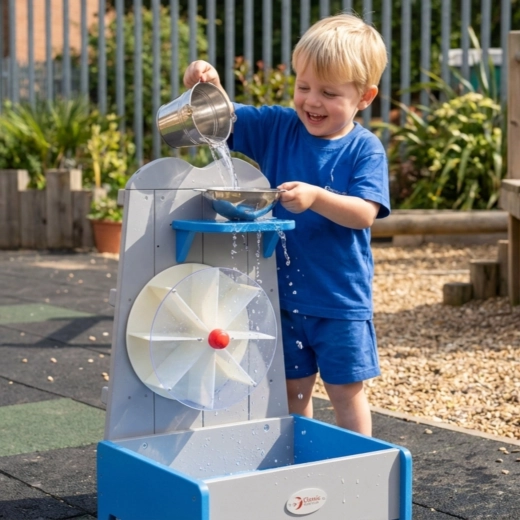 Interactive water wheel for learning through play