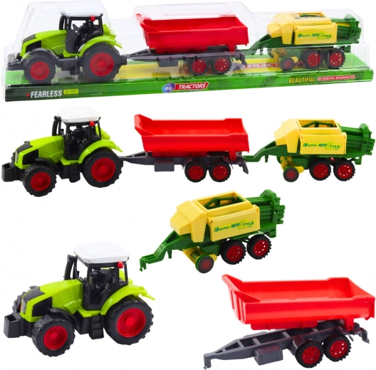 Detský traktor s prívesom a lisom na seno – farmárska sada