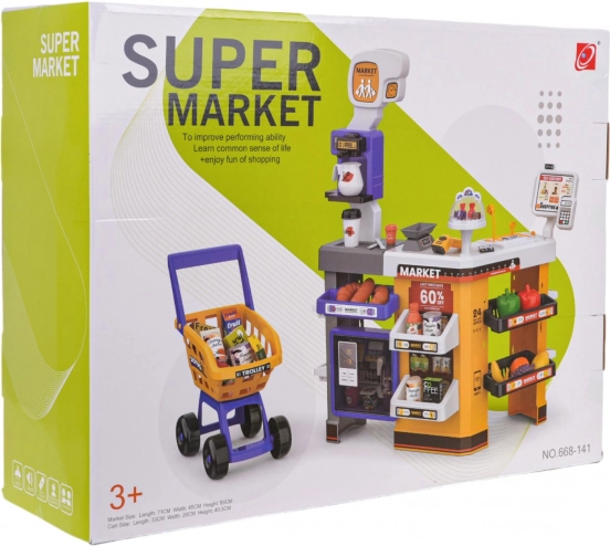 mega supermarket z wózkiem i akcesoriami dla dzieci