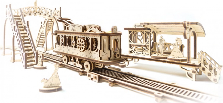 Wooden Mechanical Model Kit UGEARS Tram Line Mechanical Town