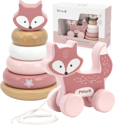 VIGA PolarB Wooden Set – Fox Stacking Tower and Pull-Along Fox