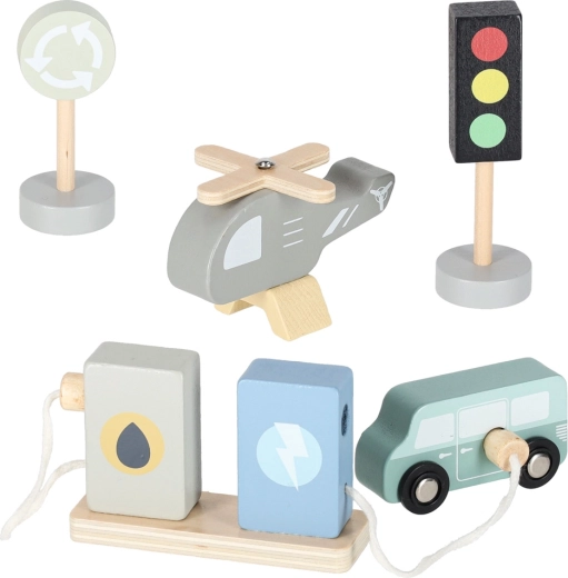 Gas station and traffic elements