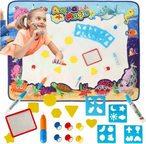 Aqua Magic Water Drawing Mat XXL with Stamp and Stencil Set 100 × 80 cm