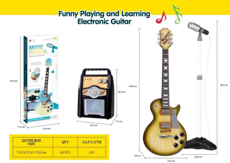 kinder elektrische gitaar met versterker en microfoon – bruine set