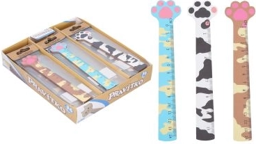 Wooden ruler with cat paw motif 13 cm