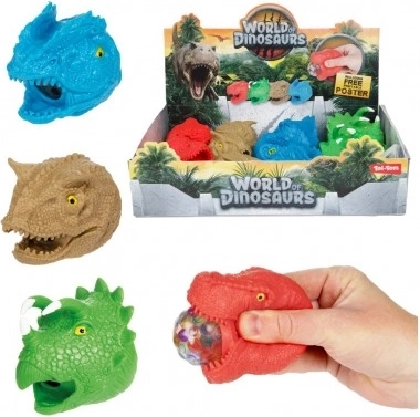 Testa di dinosauro antistress da schiacciare 8 cm 4 tipi 12 pezzi in scatola