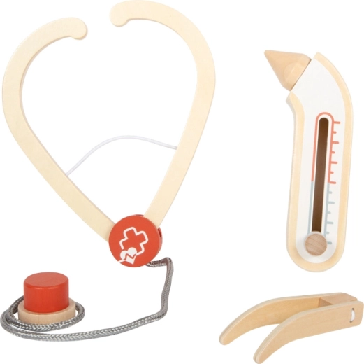 Realistic wooden tools for doctor play
