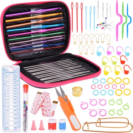 Crochet Set 100 pcs Hooks 0.6-6.5 mm with Accessories in Case