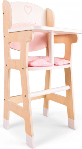 Wooden high chair for dolls with cushion