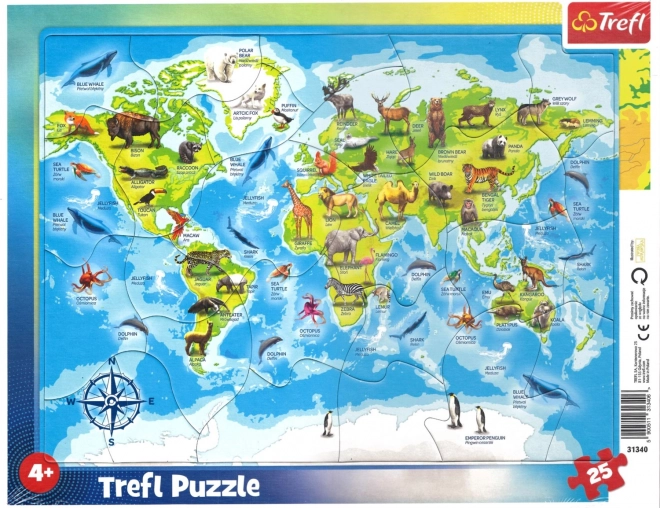 TREFL Puzzle World Map with Animals 25 Pieces